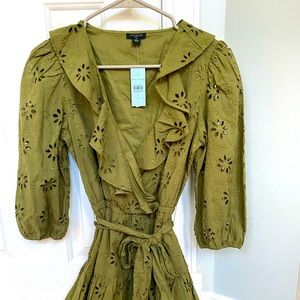 NWT Ann Taylor Olive Eyelet Dress, 3/4 sleeves, 2P